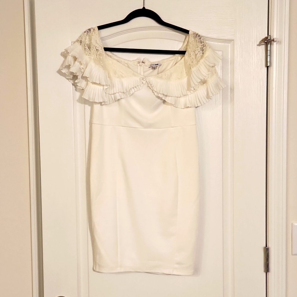 Off-White Off-the-Shoulder Lace Accent Dress